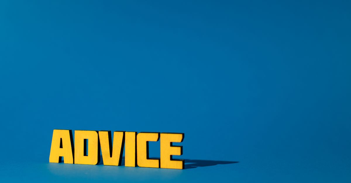 Yellow letters spelling 'Advice' on a vibrant blue background with ample copy space.